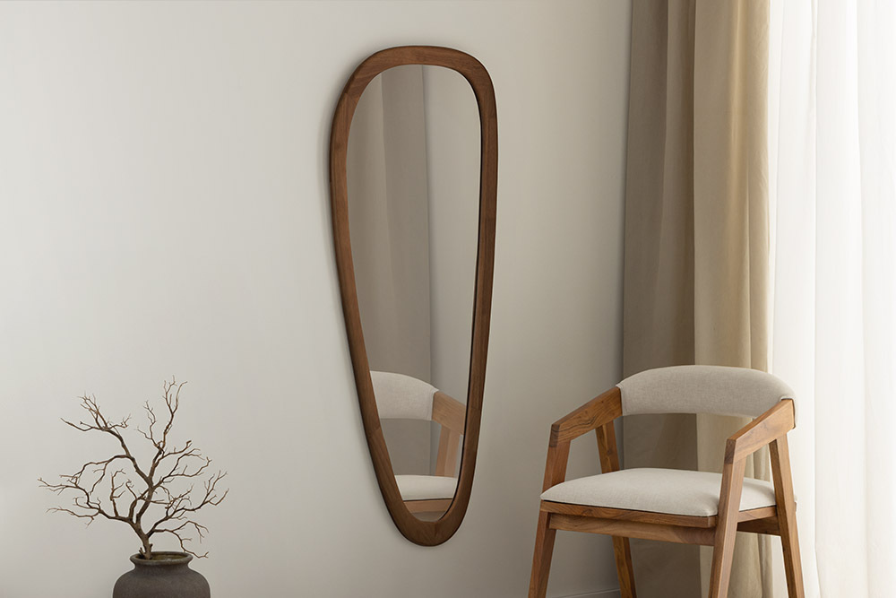 Massiver Wandspiegel ORGANIC 165cm braun Walnussholz-Design