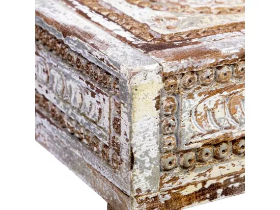 Coffret en bois sculpté avec finition artisanale bleu antique 19x19x10h cm