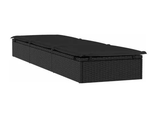 Transats 2 pcs avec table noir résine tressée