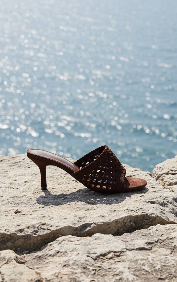 Chocolat Mules À Talon Moyen En Synthétique Tressée