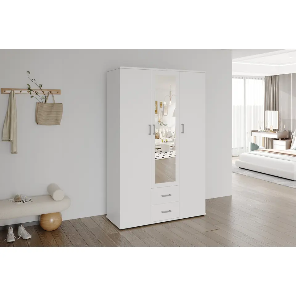 Interiax Kledingkast 'Lena' - Wit - 3 Deurs - 185x120x52cm