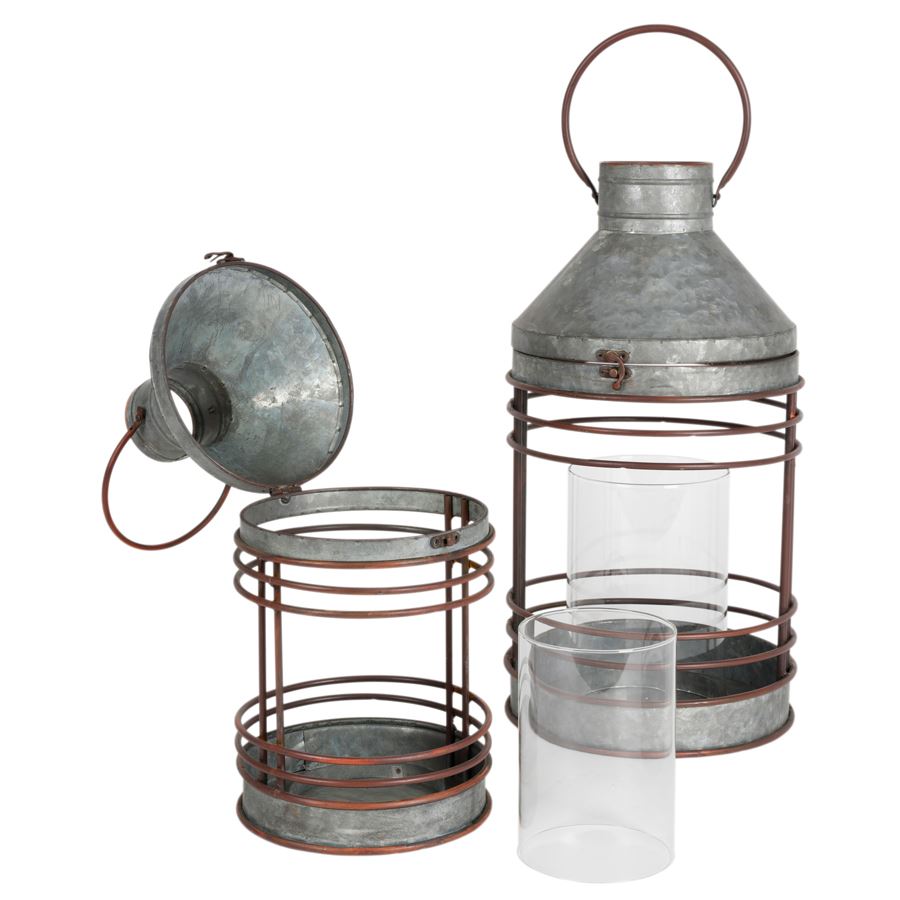 Outdoor-Laternen-Set aus Zink mit Glaseinsatz 2-teilig