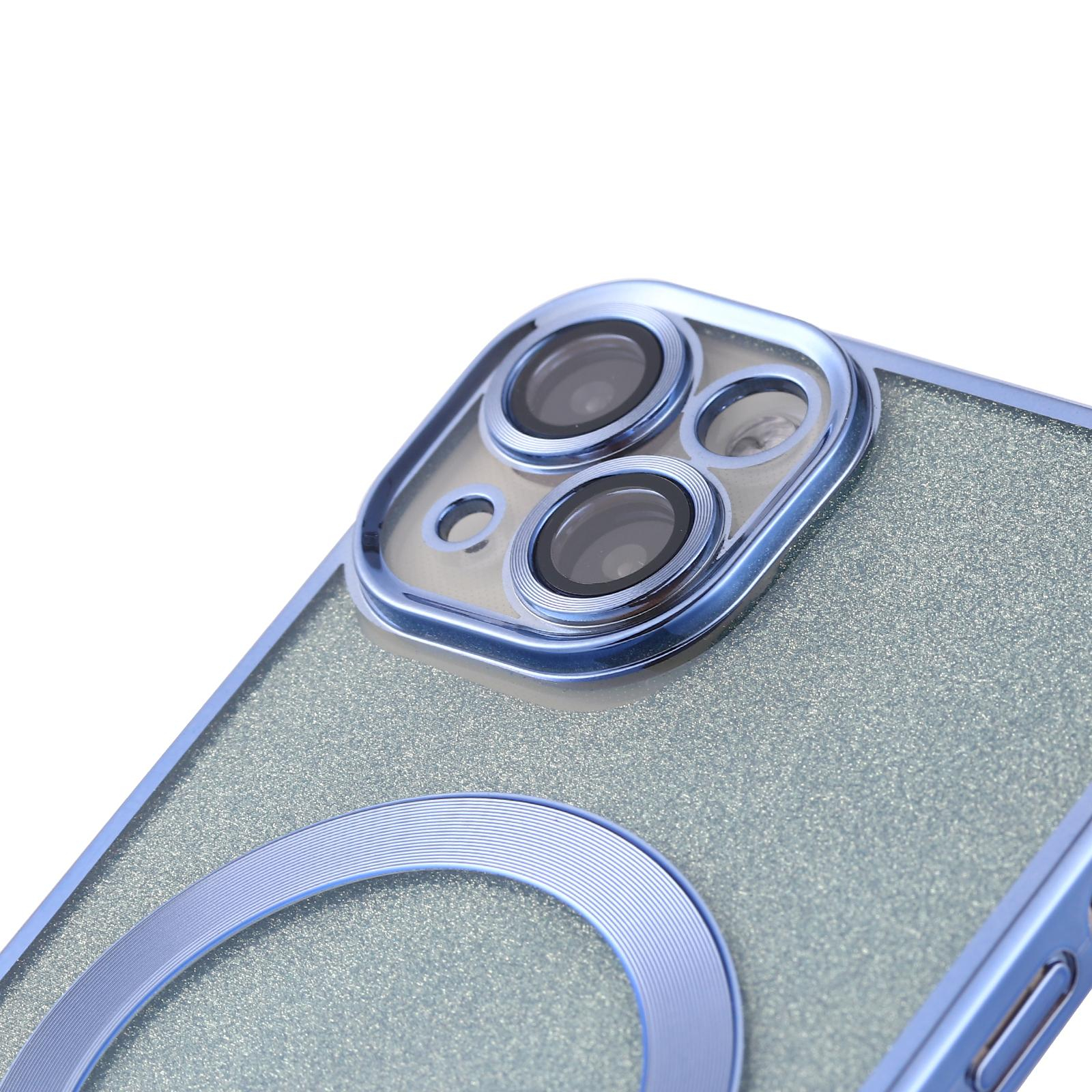 iPhone 13 MagSafe Gummi Case Hülle mit Acryl Kameraglasschutz im Glitzer Design - Hellblau / Transparent