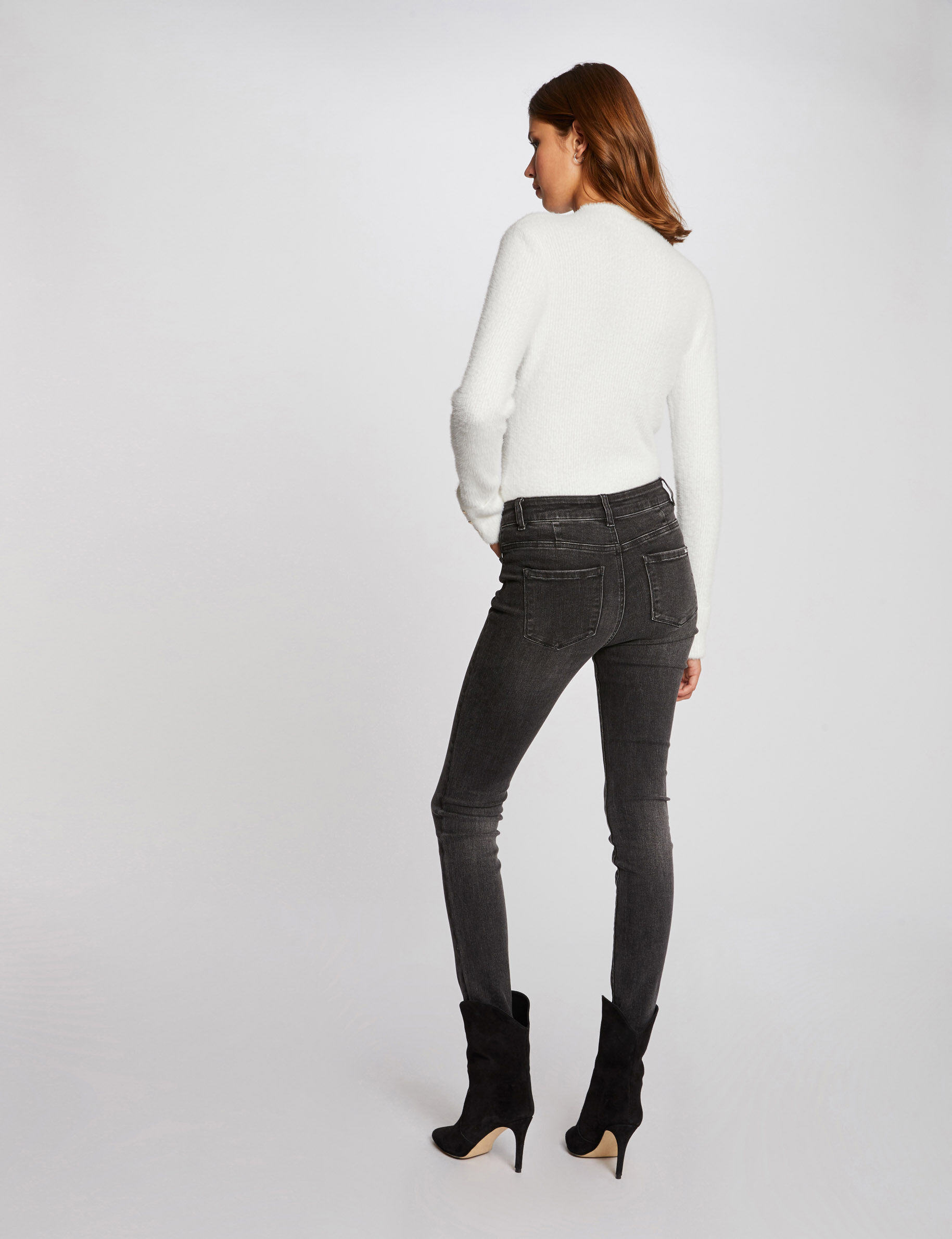 Pull manches longues maille duveteuse ecru femme - ecru