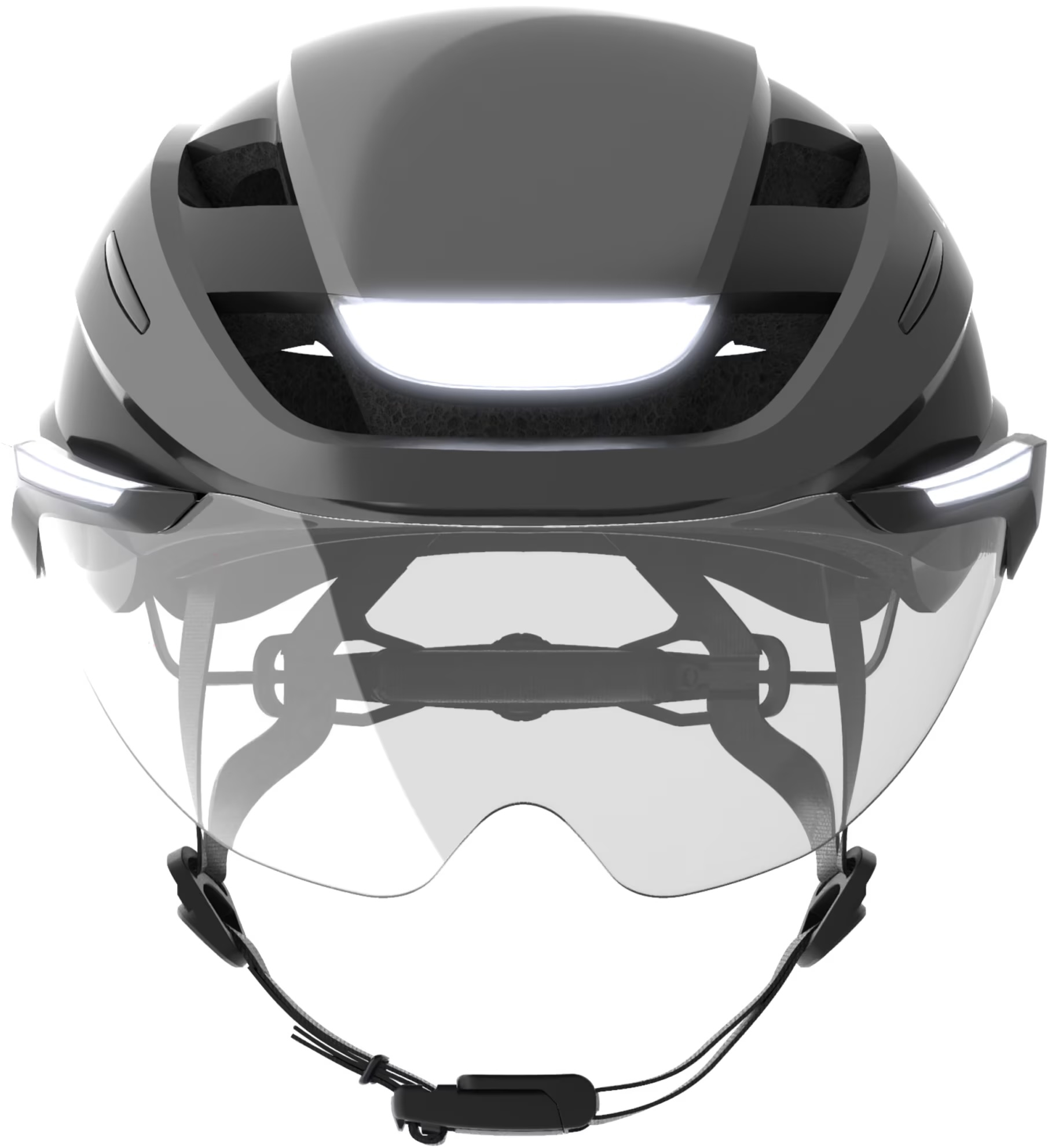 (Gr. M/L) Ultra E-Bike Verstellbarer Fahrrad Helm Velo Kopf Schutz mit Front- und Rücklicht / Blinkerfunktion / Visier - Grau