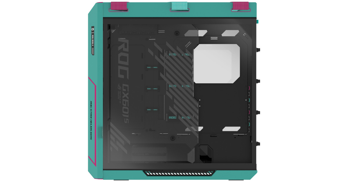 ASUSROG Strix Helios II Hatsune Miku Edition midi tower behuizing  (Turquoise/roze | 4x USB-A | 2x USB-C | RGB | Tempered Glass)