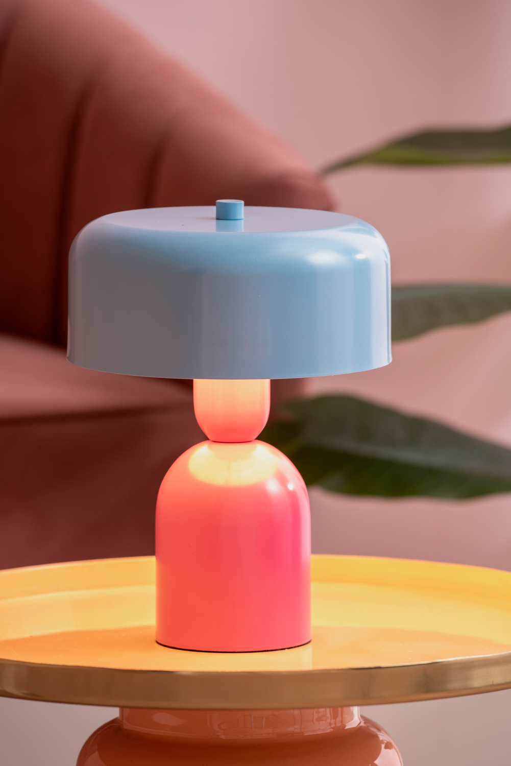 Tafellamp Double Funky - Turquoise blauw & zachtgeel