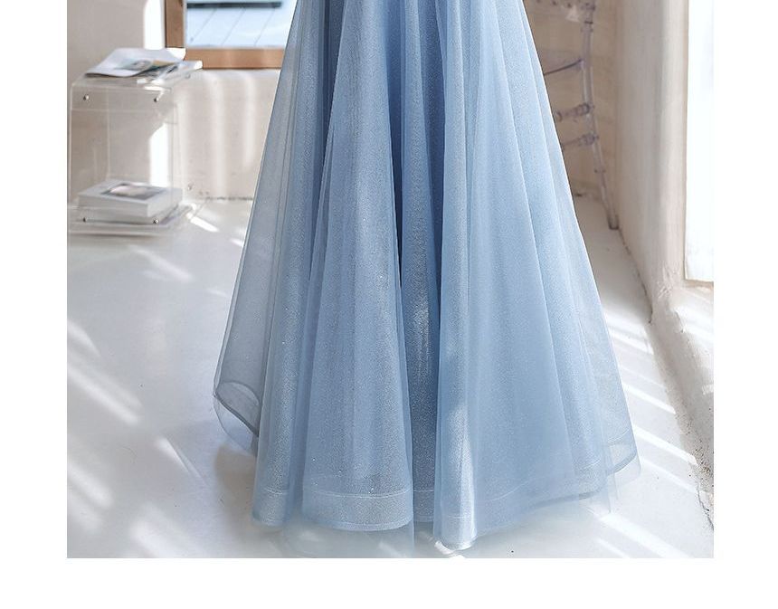 Saunderoll - Off-shoulder A-lijn avondjurk met pailletten / midi-jurk