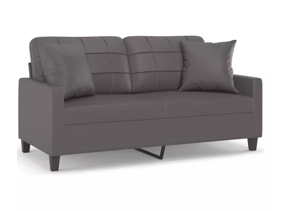 Canapé 2 places avec oreillers décoratifs gris 140cm similicuir