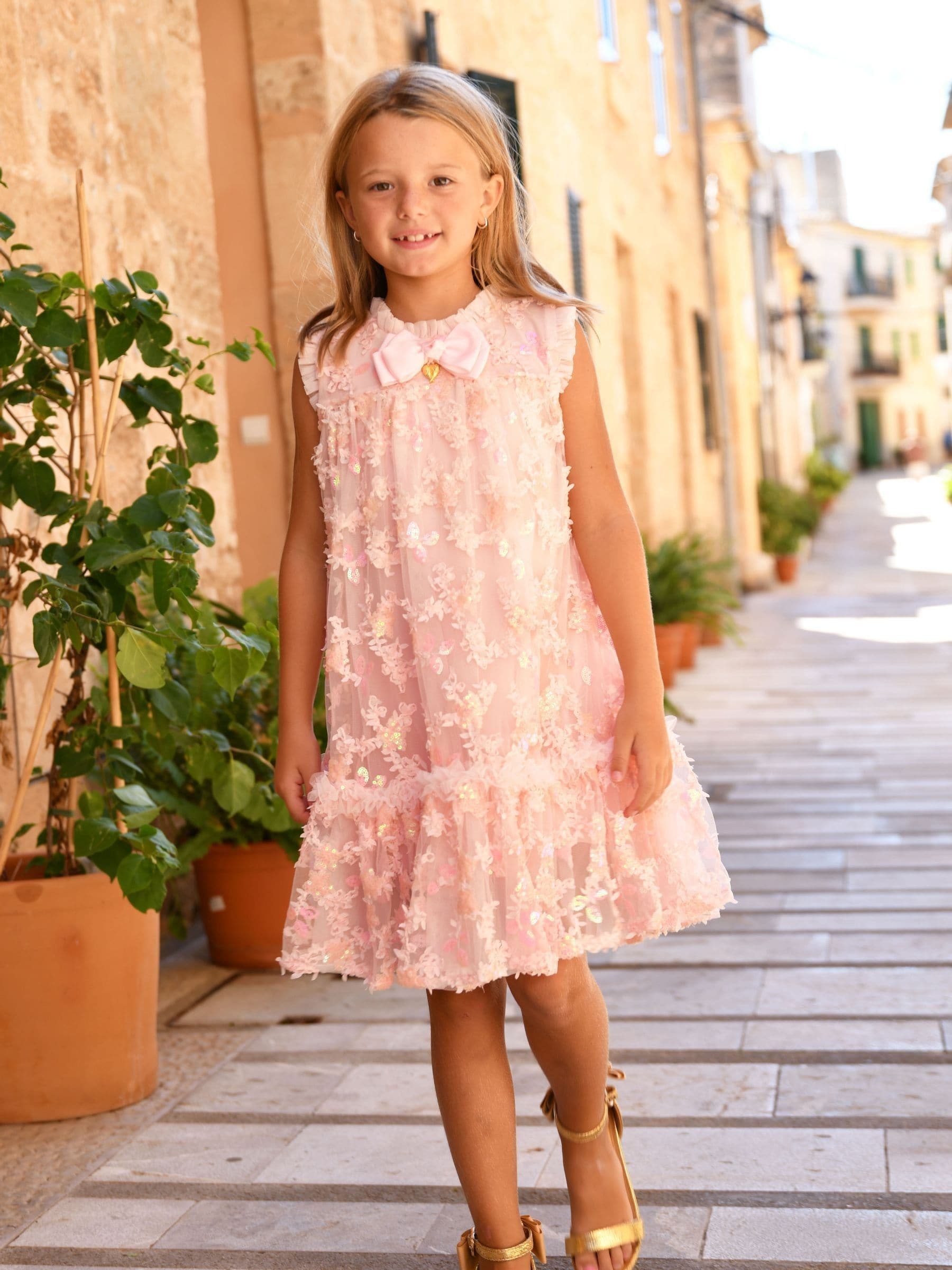 Angels Face roze Tilly tule jurk met paillettenbloem