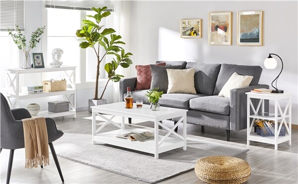 Yaheetech Couchtisch, Sofatisch 2 Etagen X-Form Beistelltisch Kaffeetisch für Wohnzimmer Balkon Flur, Weiß