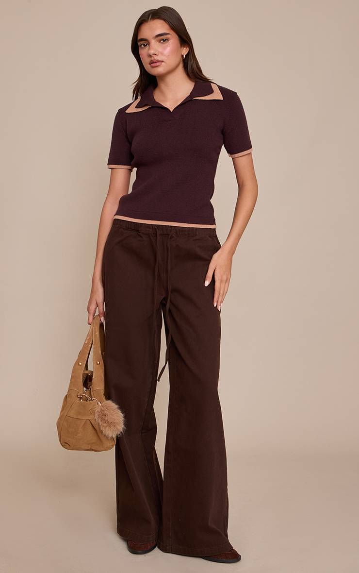 Chocolat Haut Polo En Maille Double Épaisseur Marron