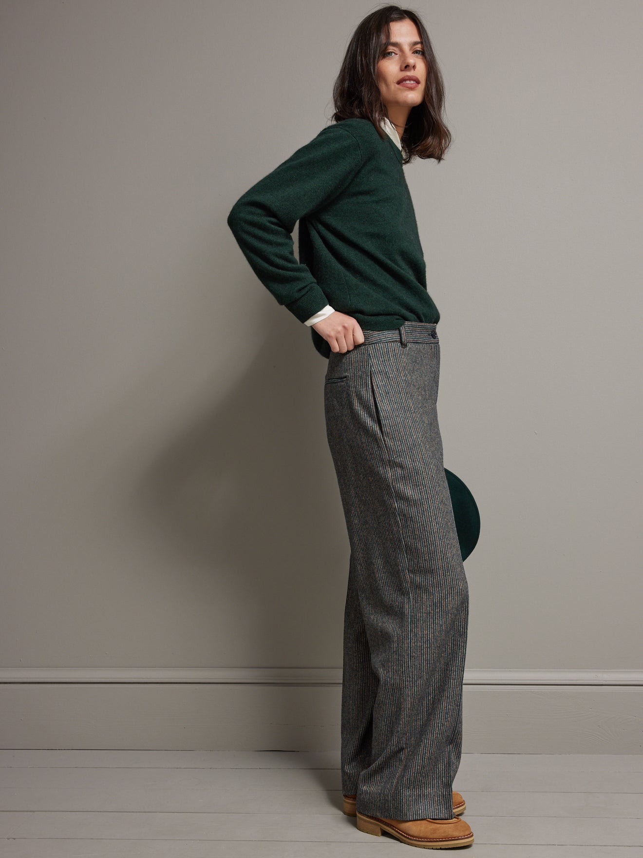 Pantalon extra large lainage chevron rayé femme Maud