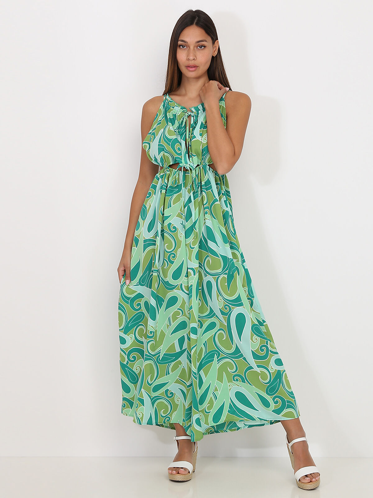 Combinaison cut out à motif cachemire- Vert