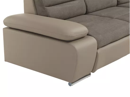 Canapé d'angle convertible en tissu et simili MIRABEAU - Taupe - Angle gauche