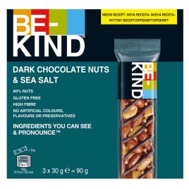 Be-Kind Donkere chocolade, noten en zeezout reep