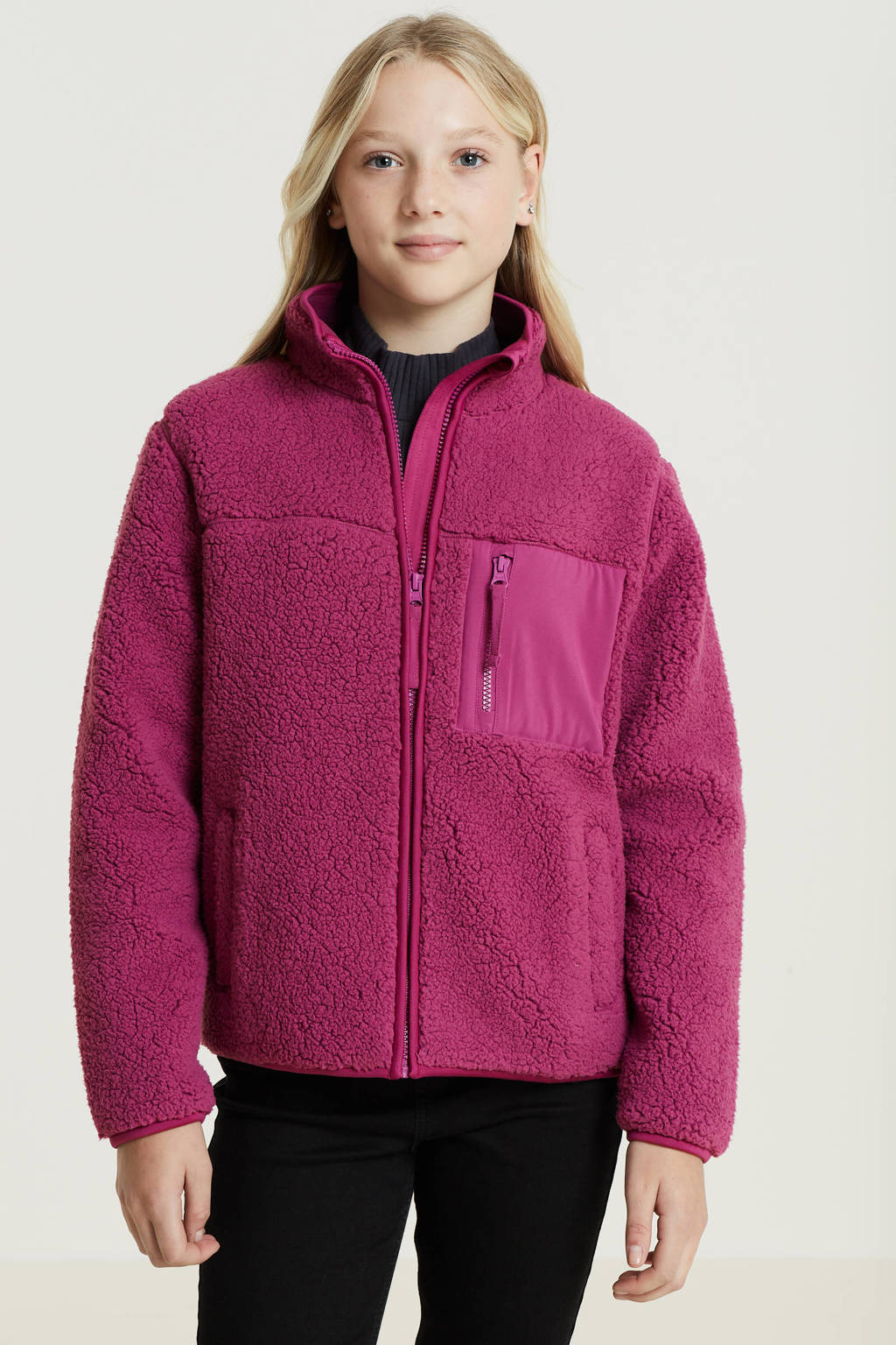 anytime teddy fleece vest magenta