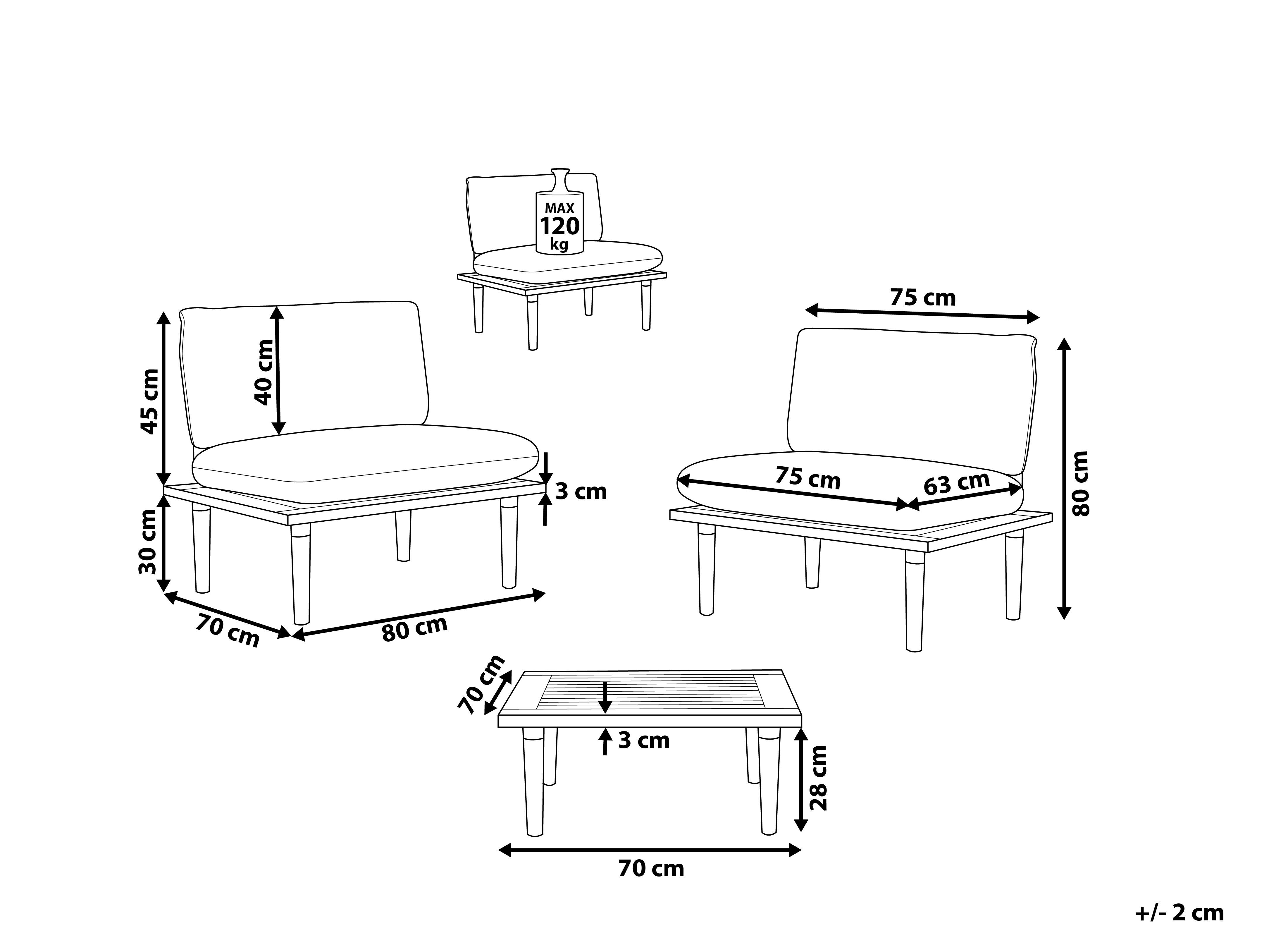 Loungeset met tafel 2-zits FRASCATI modulair Gecertificeerd acaciahout Gebroken wit