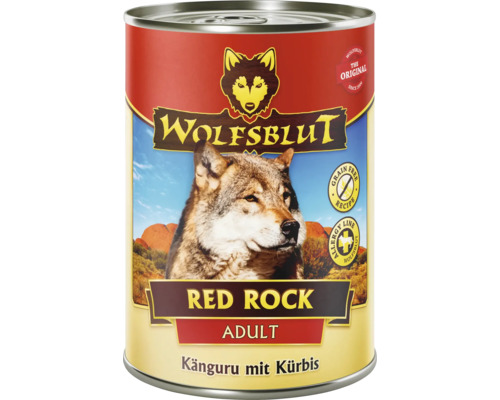 WOLFSBLUT Red Rock Adult natvoer voor honden, kangoeroe met pompoen, met waardevolle superfoods, graanvrij, glutenvrij, 395 g