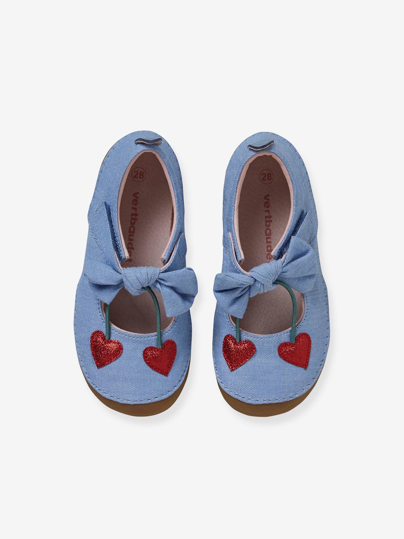Pantufas de lona com sola autoadesiva, para meninas, lisas, azul claro com estampas.