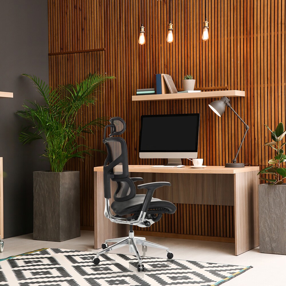 High End Bürostuhl ERGO-U2 LM Leder/Netzstoff mit Armlehnen (höhenverstellbar) hjh OFFICE