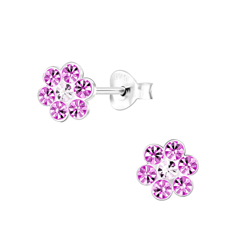 Boucles d'oreilles enfant fleur de cristal en argent 925