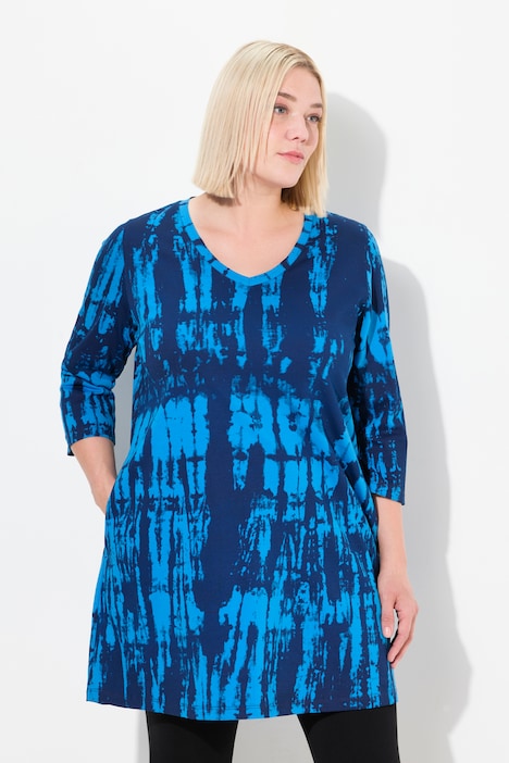 Longshirt, Batikdruck, A-Linie, V-Ausschnitt, 3/4-Arm