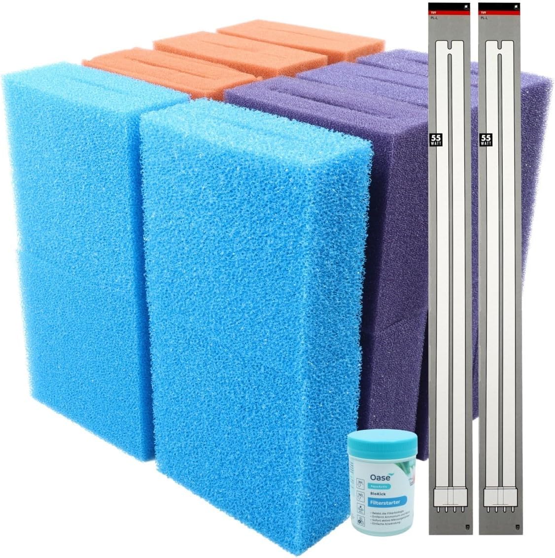 Wacredo Wartungspaket für Oase Biotec Screenmatic² 90.000 Teichfilter Schwamm Set Filterstarter 2 x 55 W Leuchtmittel Komplettset Wasseraufbereitung Filterschwamm Teichpflege Ersatzschwämme