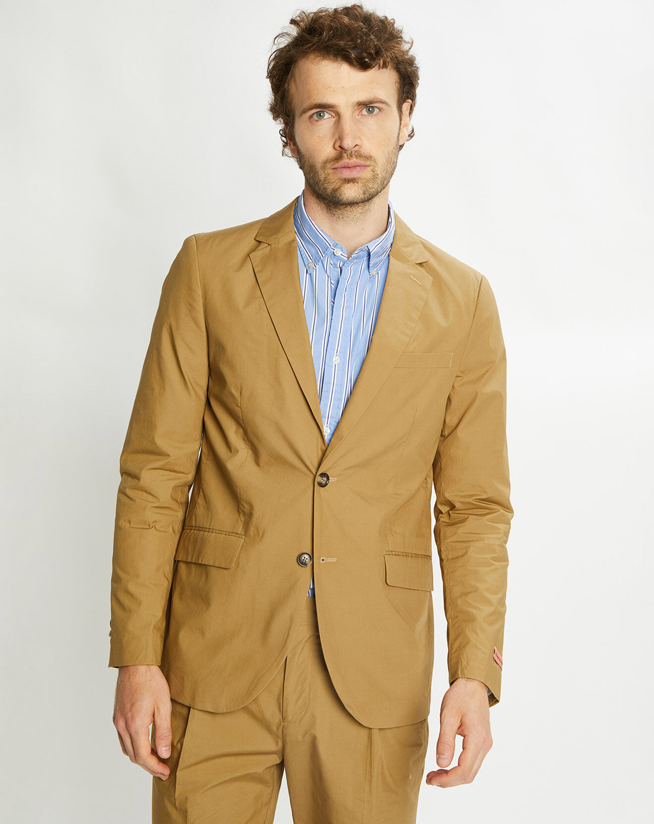 Scotch & Soda Veste Cintrée en Popeline Stretch 2 boutons camel