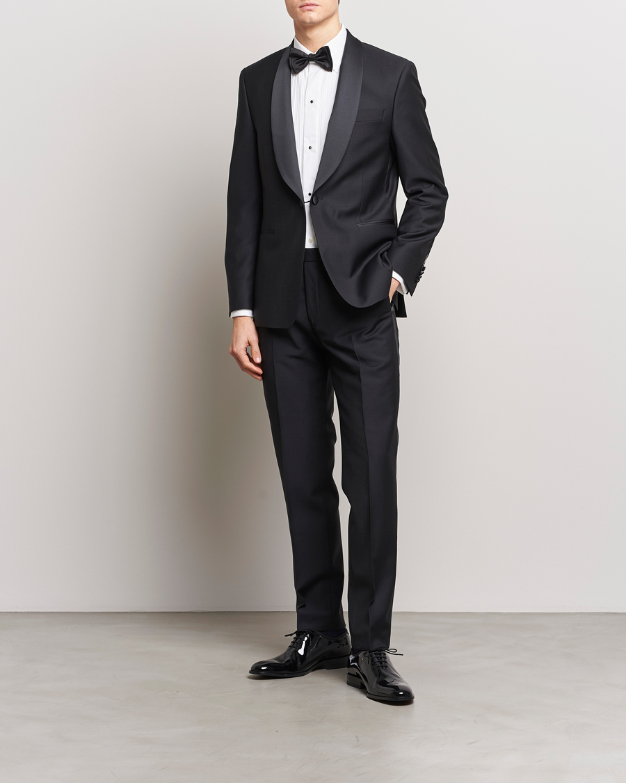 Oscar Jacobson Denz Straight Wool Tuxedo Trousers Black
