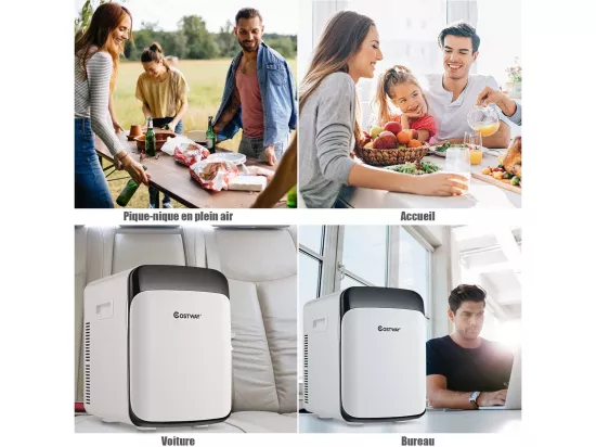 Mini Frigo 15L Mini Réfrigérateur 2 en 1 Fonction de Refroidissement et de Chauffage, Température -3 ℃ ~ 50 ℃, Mini frigo Portable 76 KWh/an pour Maison/Voiture (Blanc) [Classe énergétique E]