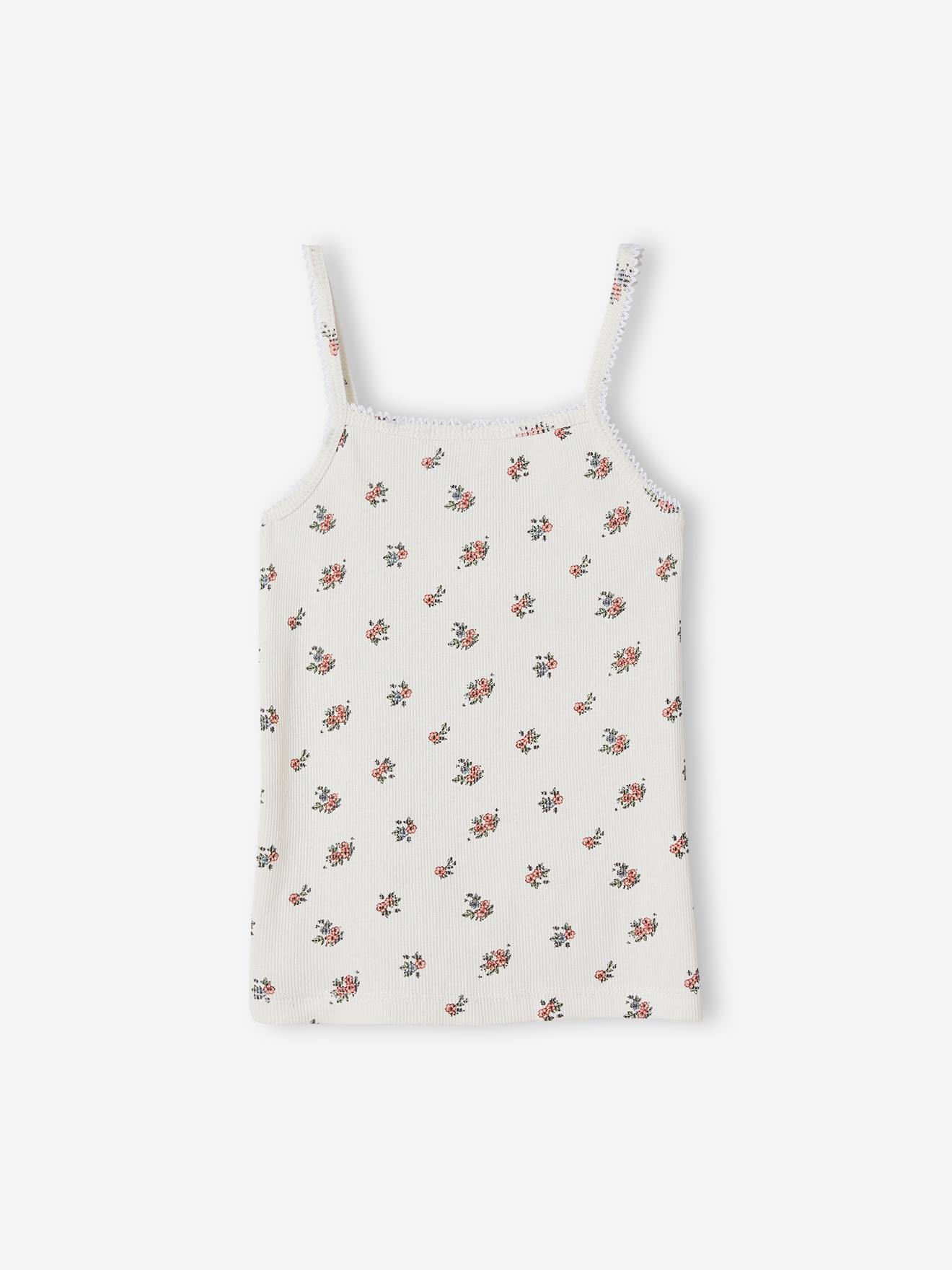 Conjunto de 2 regatas caneladas bege com estampa para meninas