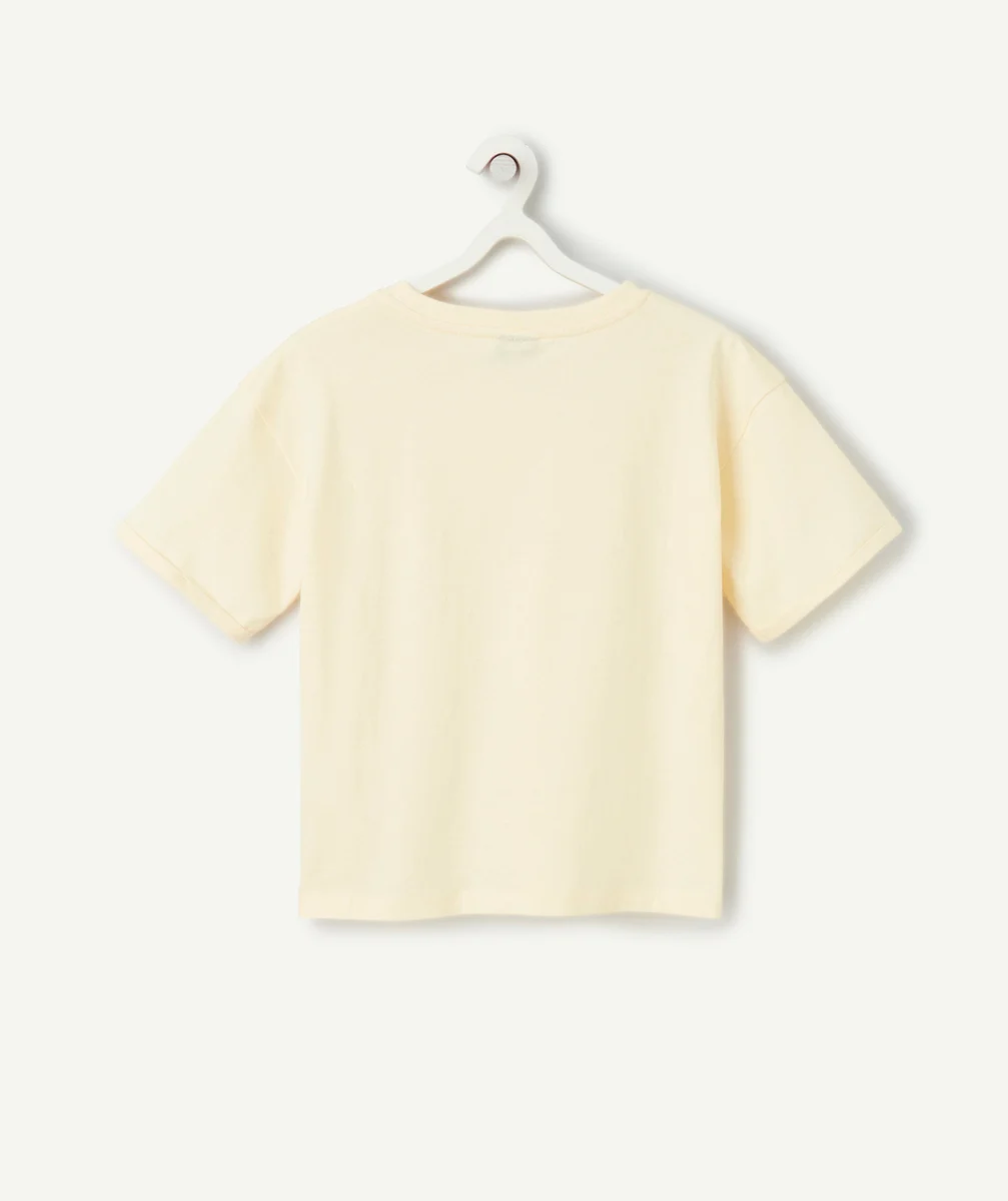 t-shirt manches courtes fille en coton bio jaune avec message en relief