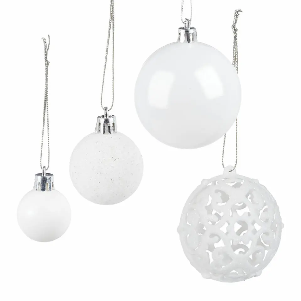Relaxdays Kerstballen - 50 ST - wit - 3, 4 en 6 cm -kunststof