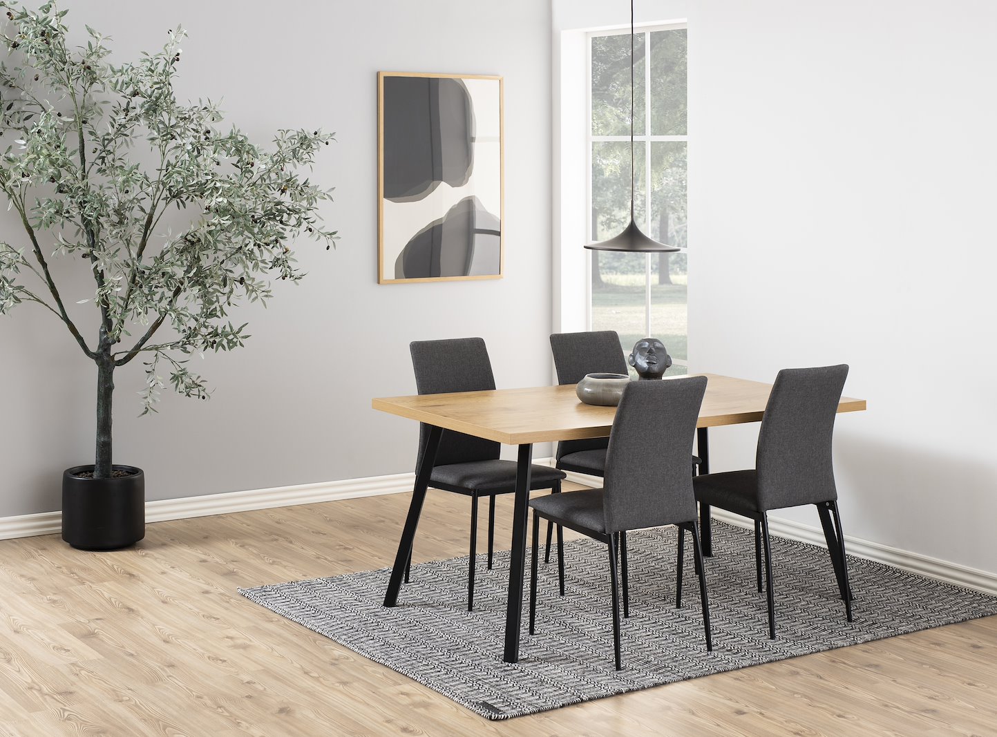 Demina spisestol Tekstil Sawana 5 Grey med sort metall understell