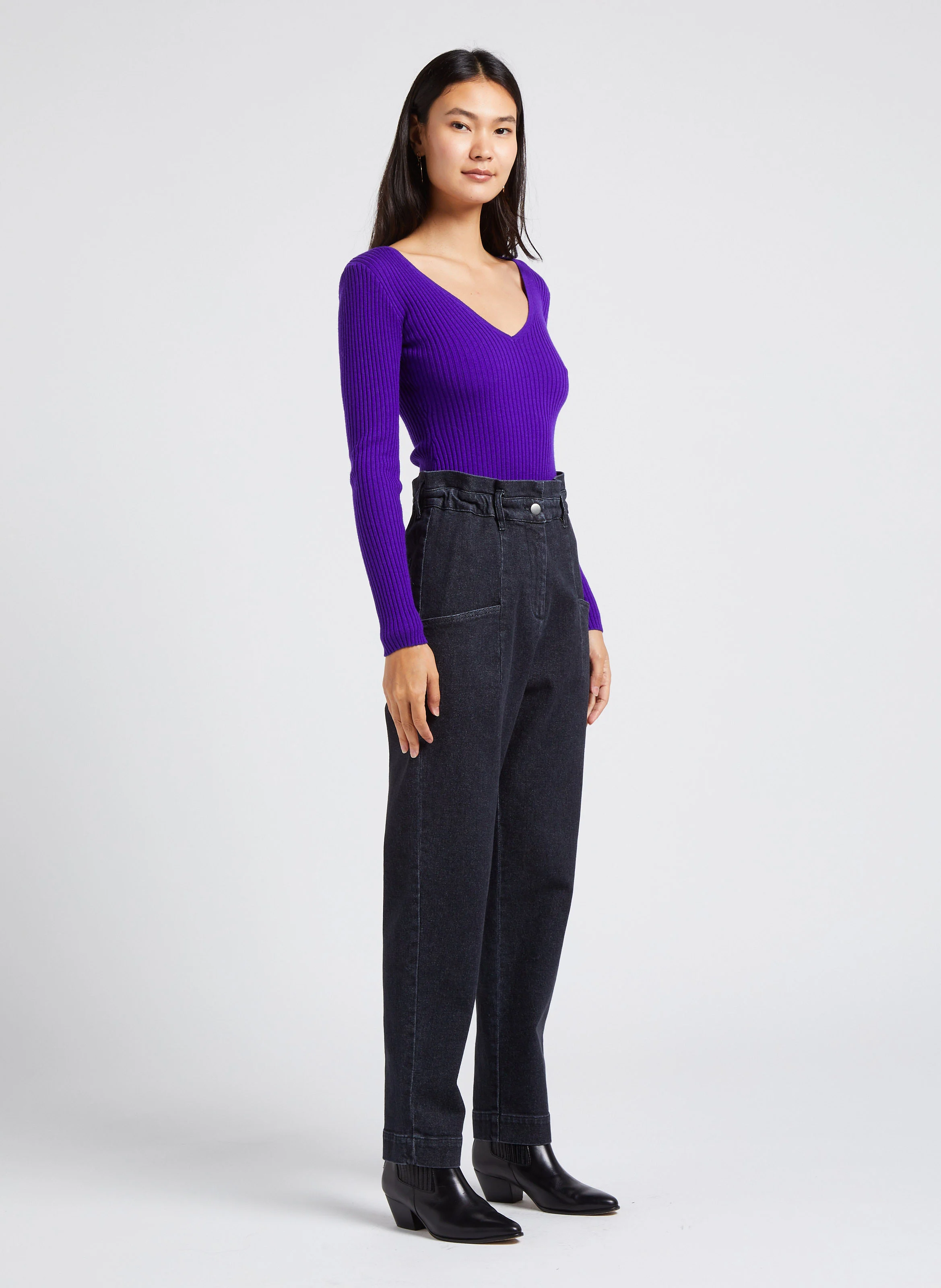 PERSEUS - Jean cropped carotte en coton mélangé | Noir