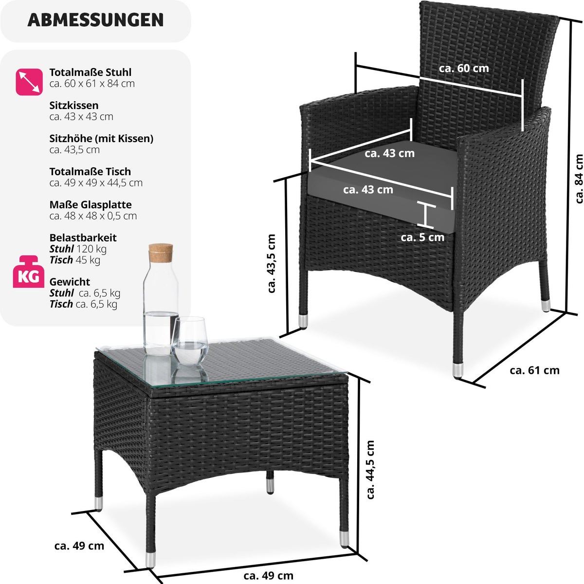 tectake Luzern rotanset voor 2 personen, 2 hoessets