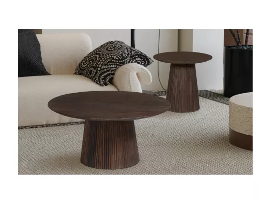 Table basse ronde collection MITCHEL en bois exotique de manguier brun diamètre 50 cm