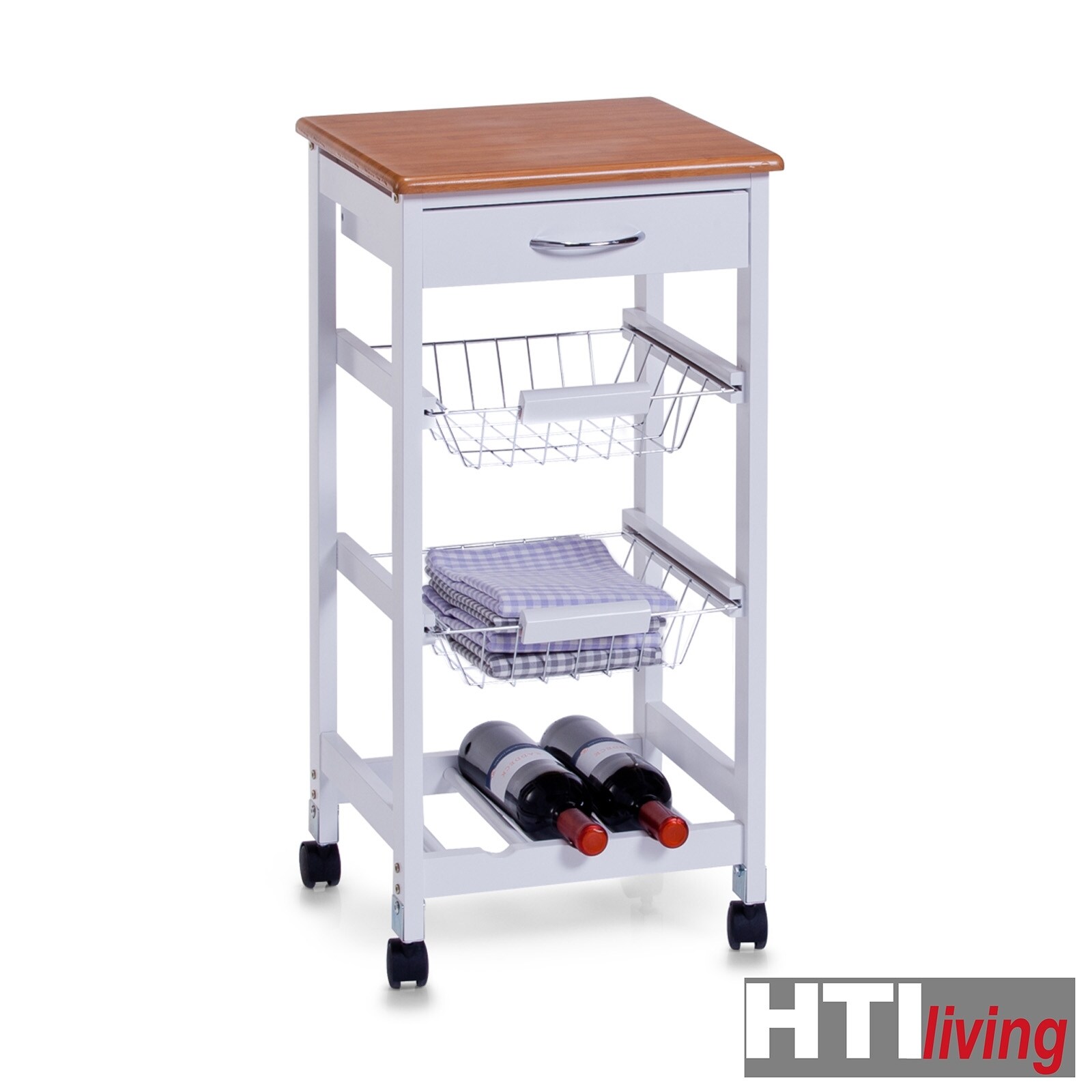 HTI-Living Küchenrollwagen weiß Bambusplatte