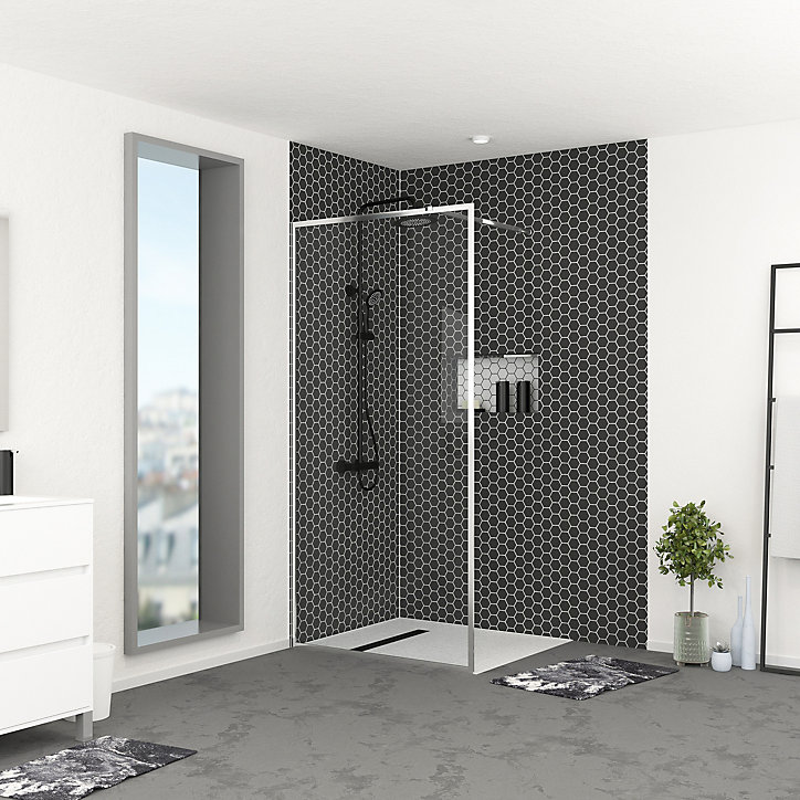 Paroi de douche à l'italienne H.200 x l.100 cm, ép. 6 mm, profilé chrome, Galedo Edge