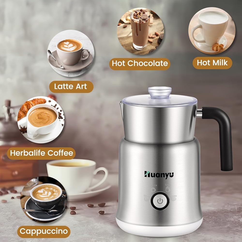 Huanyu Mousseur à lait électrique 700ml Mousseur à café amovible en acier inoxydable Mousseur à lait multifonctionnel avec 4 modes Utilisation chaude/froide Fouet à café Mousseur : Cuisine et Maison