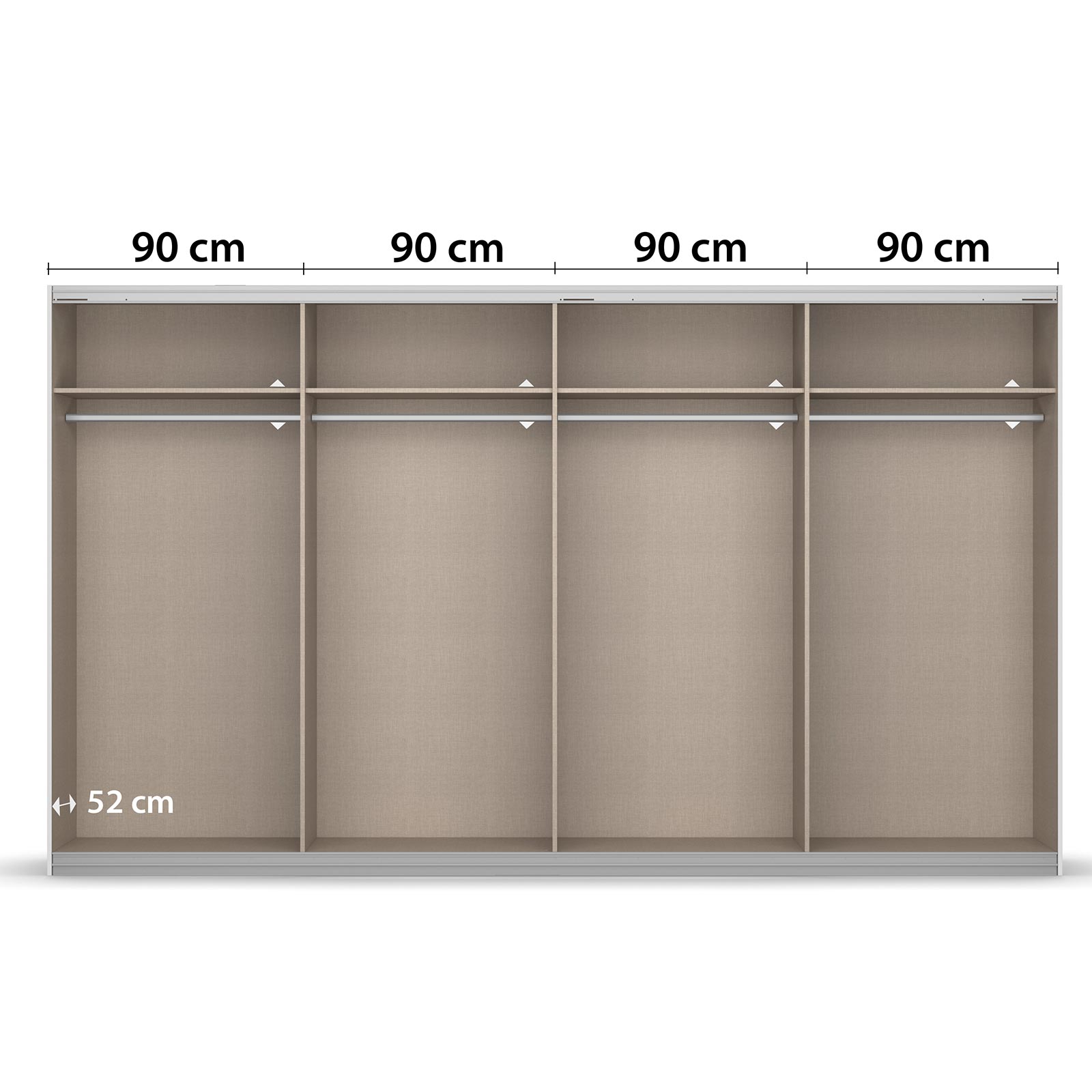 Schwebetürenschrank - seidengrau - 2 Spiegeltüren - 360 cm