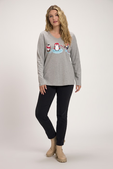 Shirt, Pinguine, Classic, V-Ausschnitt, Langarm