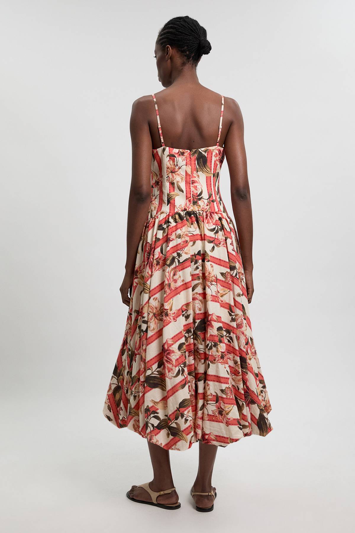 KarenMillen Robe Midi En Coton Lin À Imprimé Floral 3D Et Ourlet Bouffant