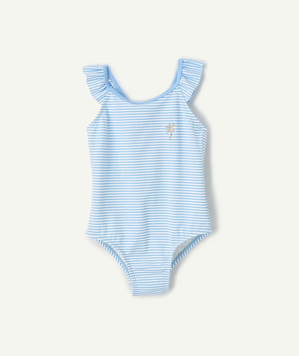 maillot de bain 1 pièce bébé fille en fibres recyclées à rayures bleu et blanc