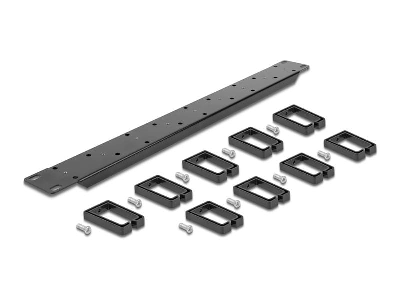 Delock Kabelführungspanel 1HE , Schwarz Delock 19″ Kabelmanagement Rangierpanel beidseitig mit 9 Bügeln (5 x vertikal, 4 x 45° geneigt) 1 HE Schwarz
