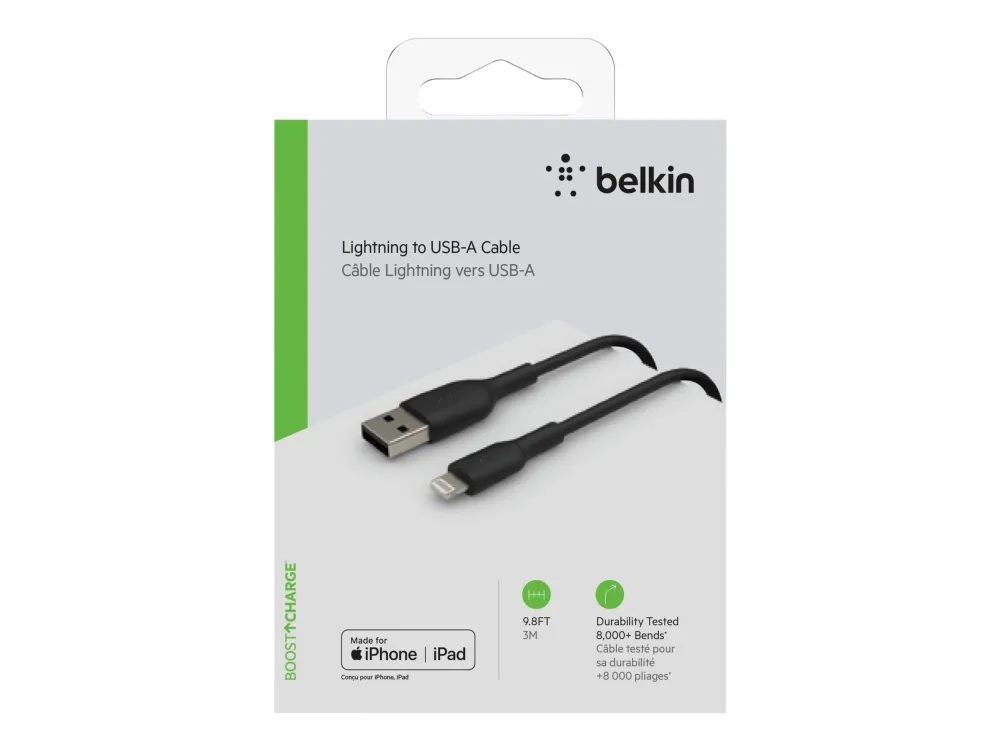 Belkin BoostCharge - Lightning-kabel - Lightning han til USB han - 3 m - sort