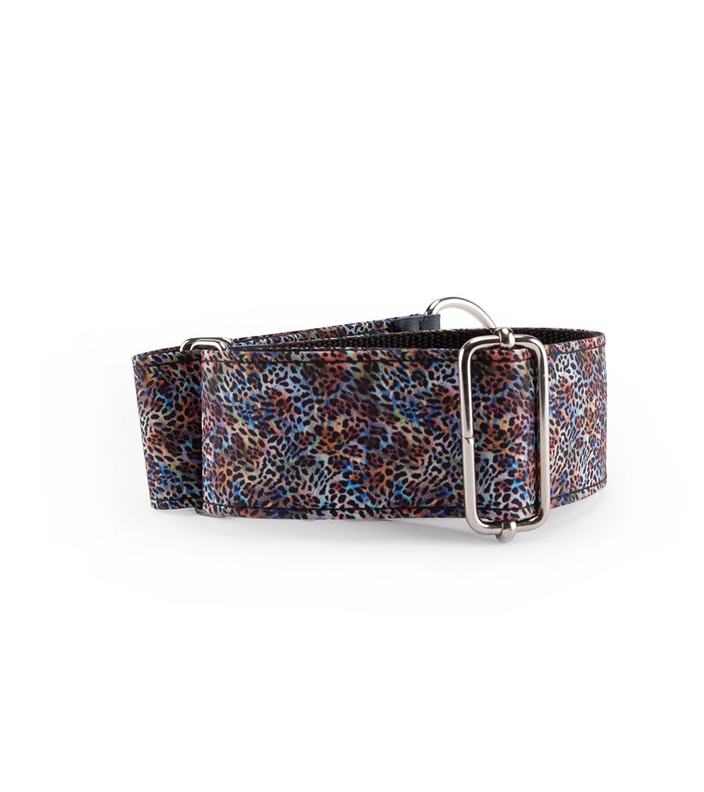 Coleira Speedy ajustável para galgo com estampa de leopardo multicolorida