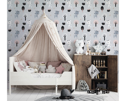 Vliesbehang 45831 Kids Walls hert egel grijs roze