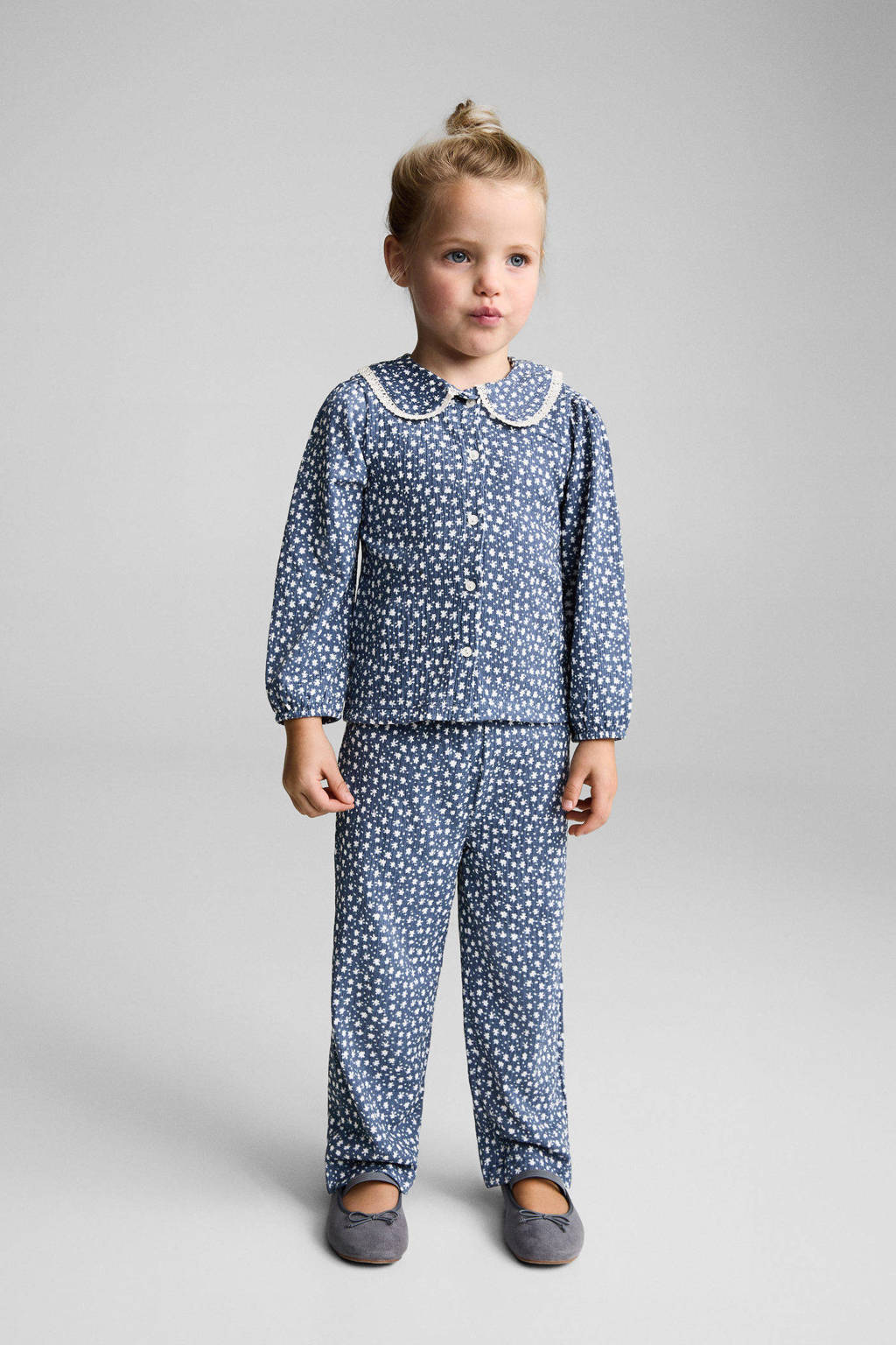 Mango Kids gebloemde blouse blauw/wit